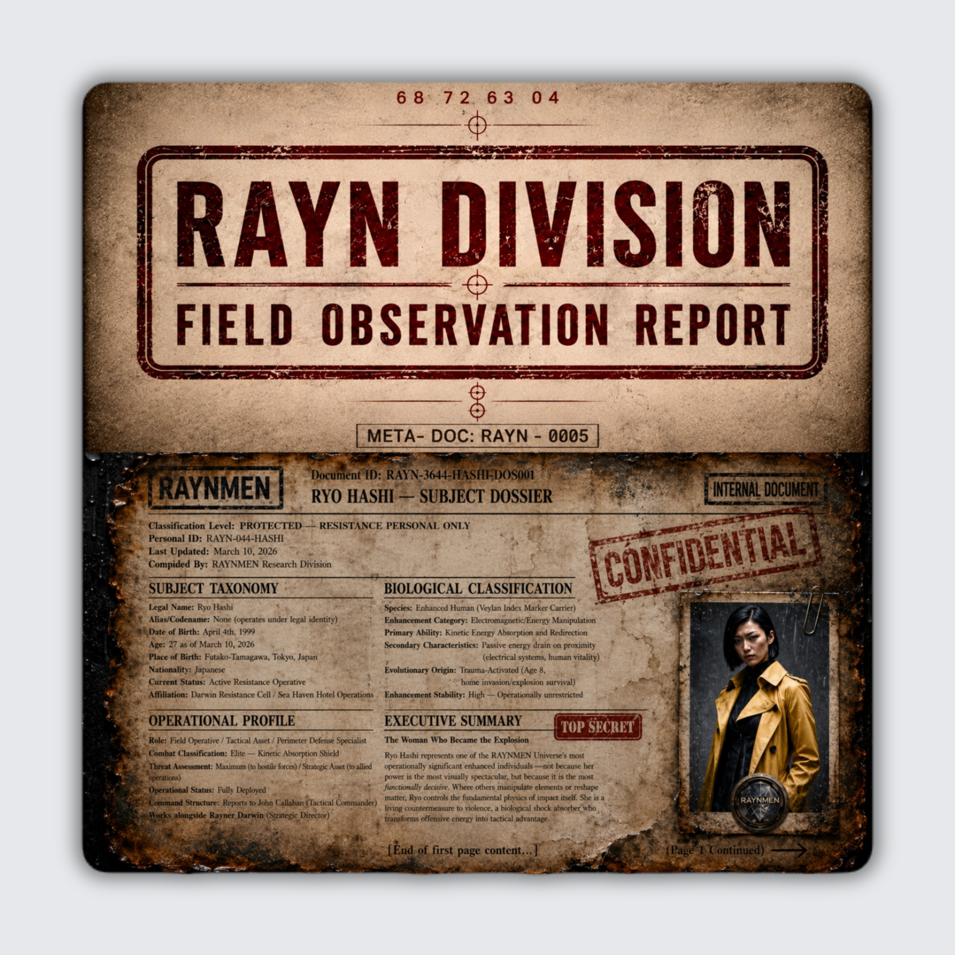 HASHI, RYO | RAYN DIVISION — FIELD OBSERVATION REPORT | RAYNMEN | JOSEPH J WASHINGTON